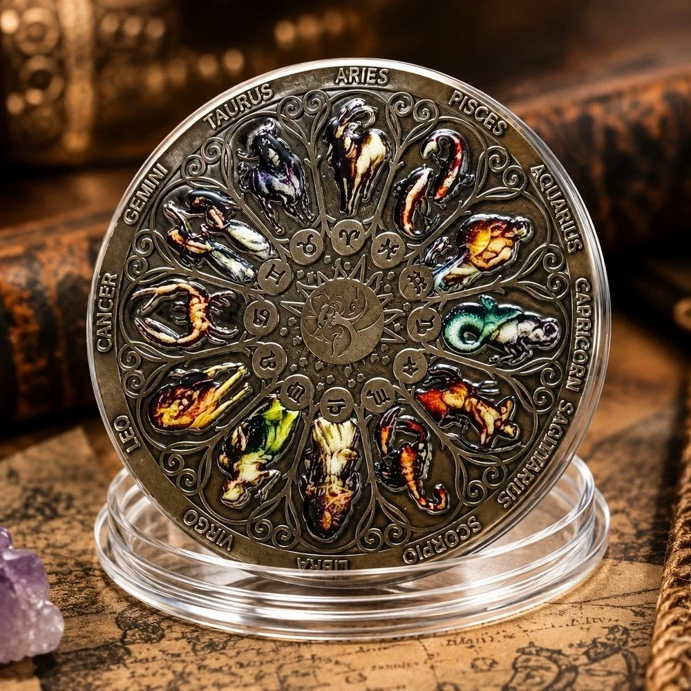 Zodiac Astrology Challenge Coin 12 Signs Horoscope Calendar Collectible Token